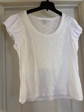 ON-S11 White Scoop Neck Tee with Ruffle Cap Sleeves